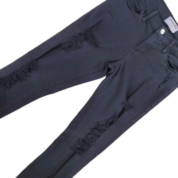 Frame Denim Skinny Jeans Womens 28 (27x28.5) Black Distressed Ankle Grunge - Picture 4 of 15